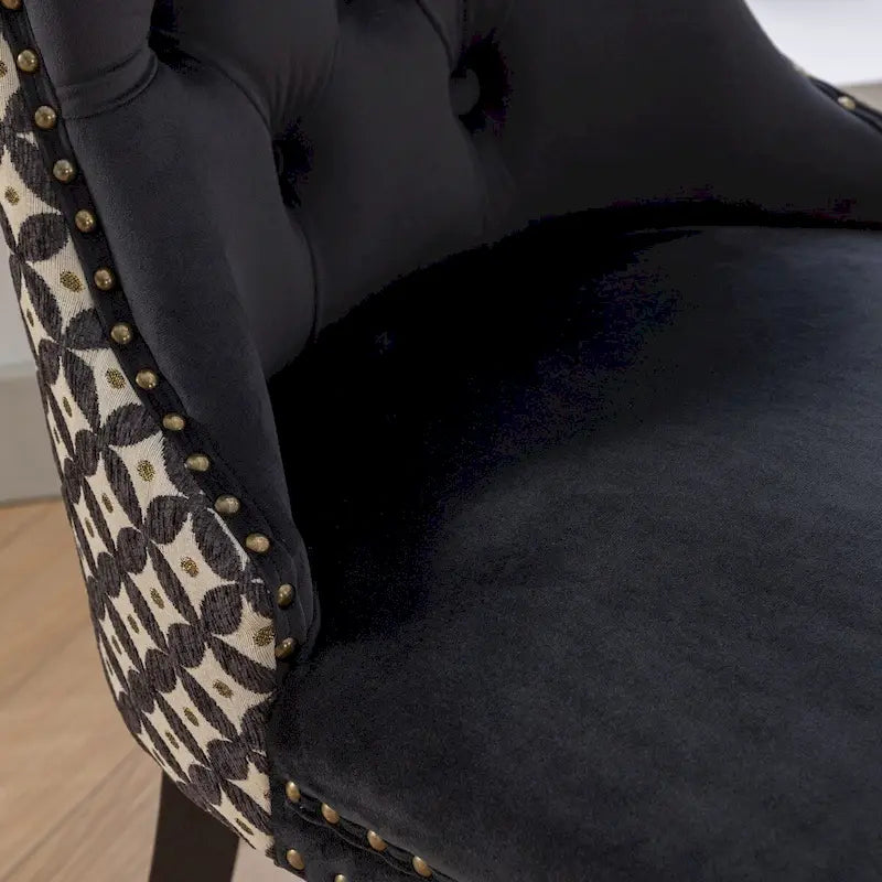 Set of 2 Velvet Upholstered Dining Chairs with Nailhead Trim and Wooden Legs