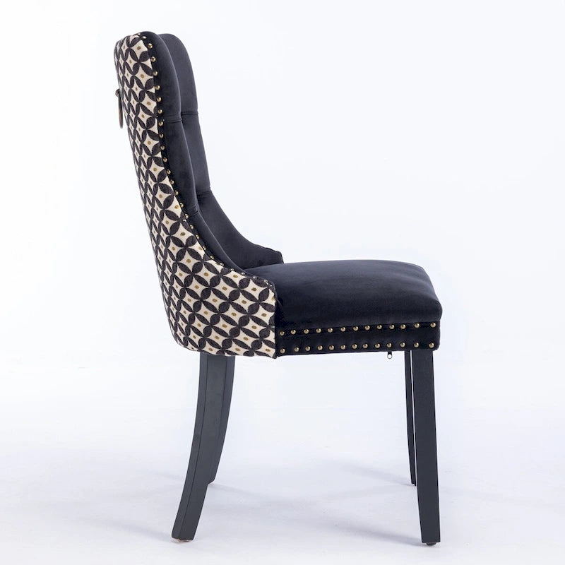 Set of 2 Velvet Upholstered Dining Chairs with Nailhead Trim and Wooden Legs