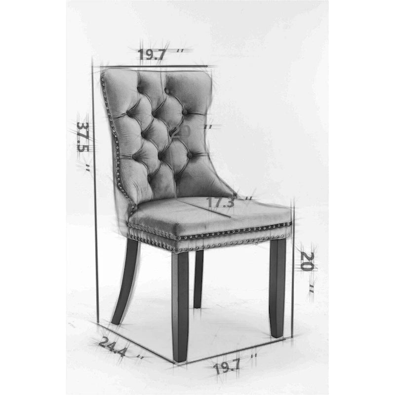Set of 2 Velvet Upholstered Dining Chairs with Nailhead Trim and Wooden Legs