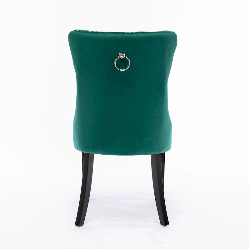 Set of 2 Velvet Upholstered Dining Chairs with Nailhead Trim and Wooden Legs