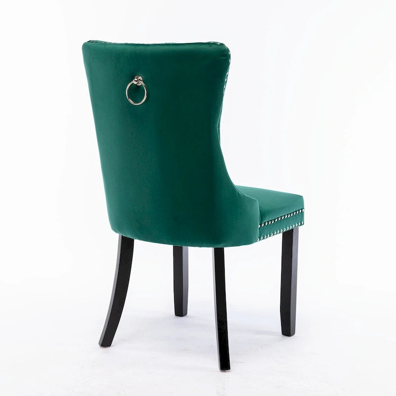 Set of 2 Velvet Upholstered Dining Chairs with Nailhead Trim and Wooden Legs