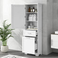Freestanding Tall Bathroom Storage Cabinet, with 2 Different Size Drawers and Adjustable Shelf, Painted Finish