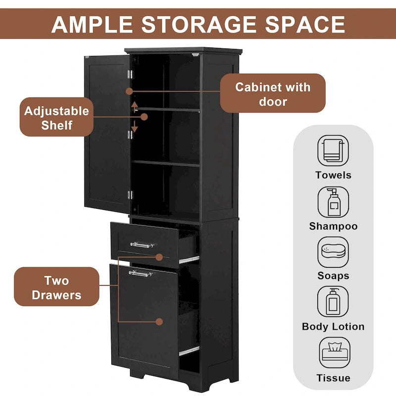 Freestanding Tall Bathroom Storage Cabinet, with 2 Different Size Drawers and Adjustable Shelf, Painted Finish