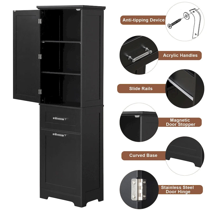 Freestanding Tall Bathroom Storage Cabinet, with 2 Different Size Drawers and Adjustable Shelf, Painted Finish