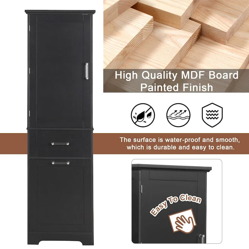 Freestanding Tall Bathroom Storage Cabinet, with 2 Different Size Drawers and Adjustable Shelf, Painted Finish