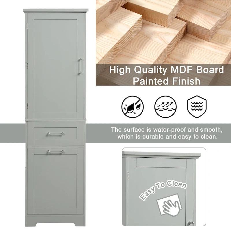 Freestanding Tall Bathroom Storage Cabinet, with 2 Different Size Drawers and Adjustable Shelf, Painted Finish