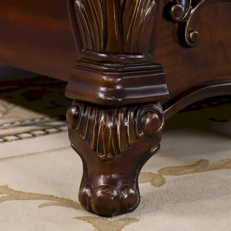 Traditional Solid Wood Panel Bed with Intricate Carved Trim