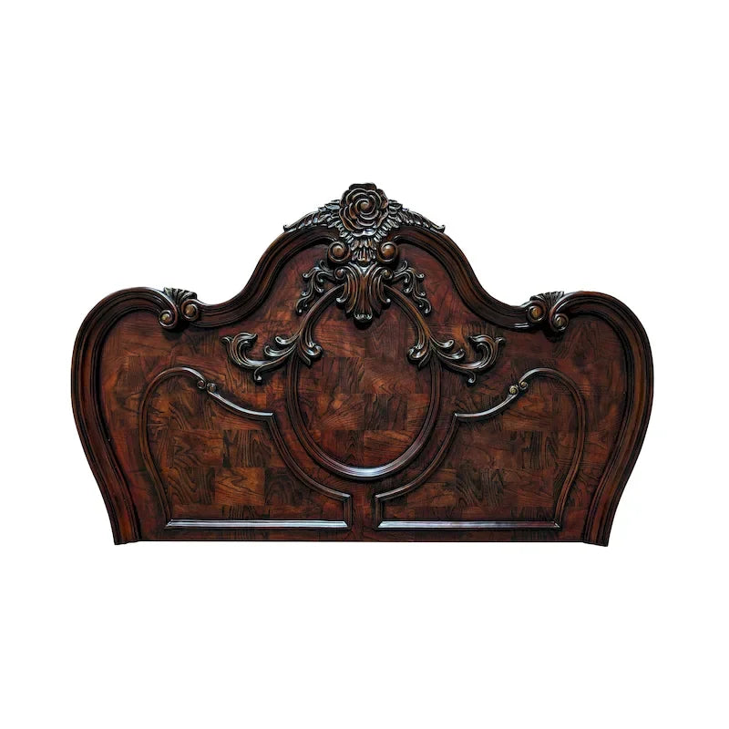 Traditional Solid Wood Panel Bed with Intricate Carved Trim