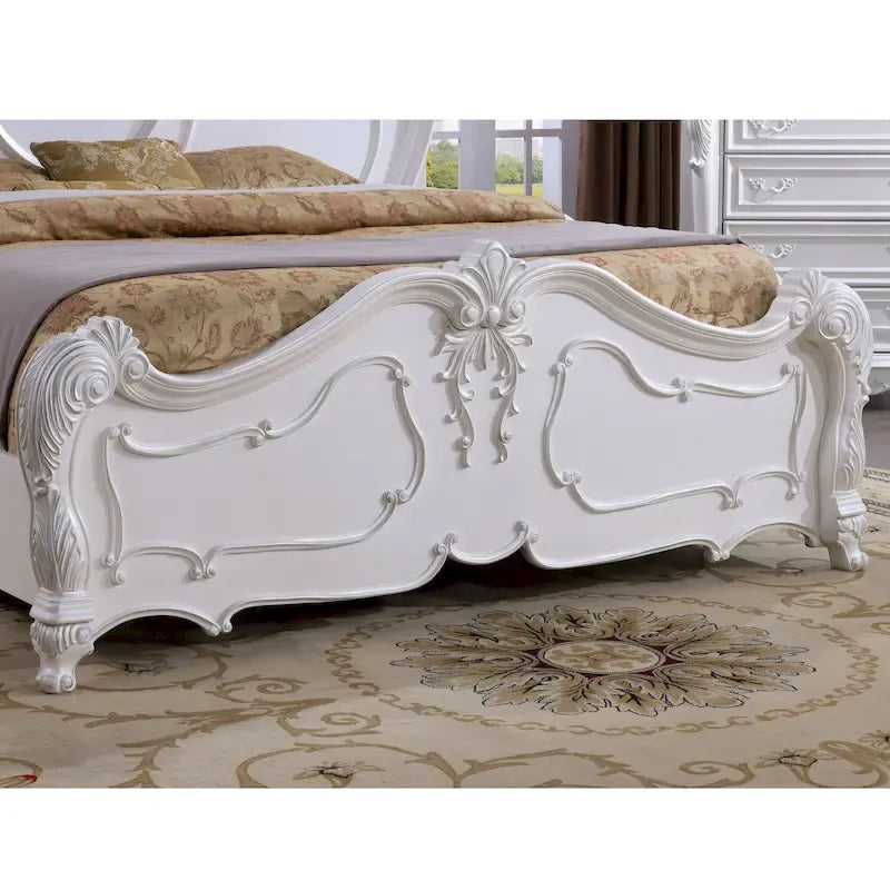 Traditional Solid Wood Panel Bed with Intricate Carved Trim