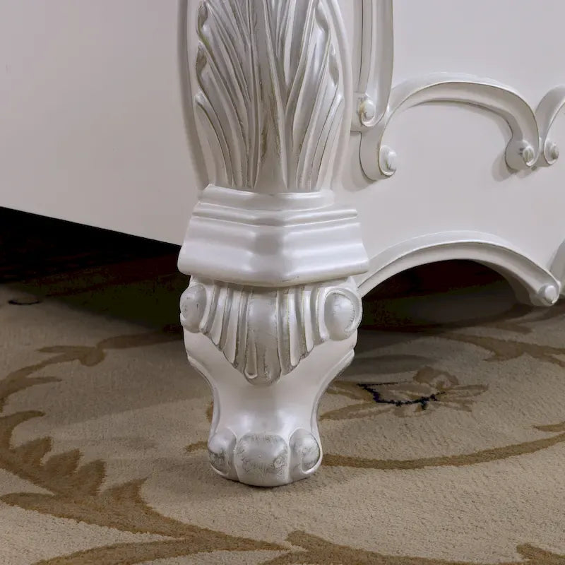 Traditional Solid Wood Panel Bed with Intricate Carved Trim