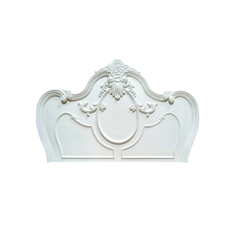 Traditional Solid Wood Panel Bed with Intricate Carved Trim