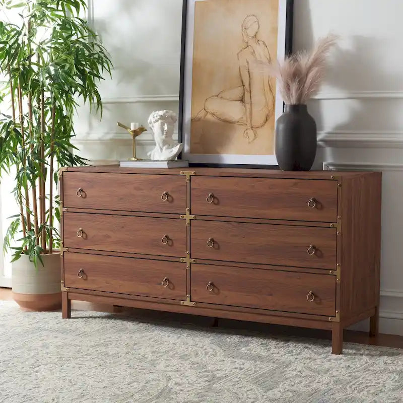 6 Drawer Chest with Vintage Ring Pulls and Gold Hardware