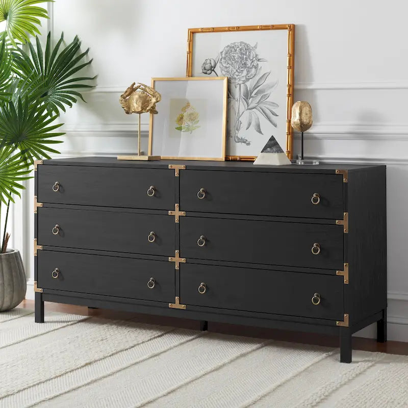 6 Drawer Chest with Vintage Ring Pulls and Gold Hardware
