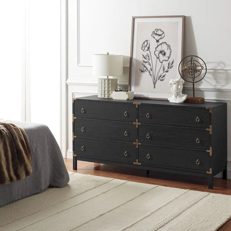 6 Drawer Chest with Vintage Ring Pulls and Gold Hardware