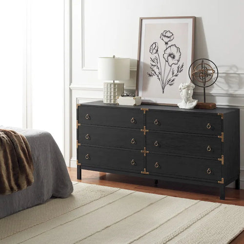 6 Drawer Chest with Vintage Ring Pulls and Gold Hardware