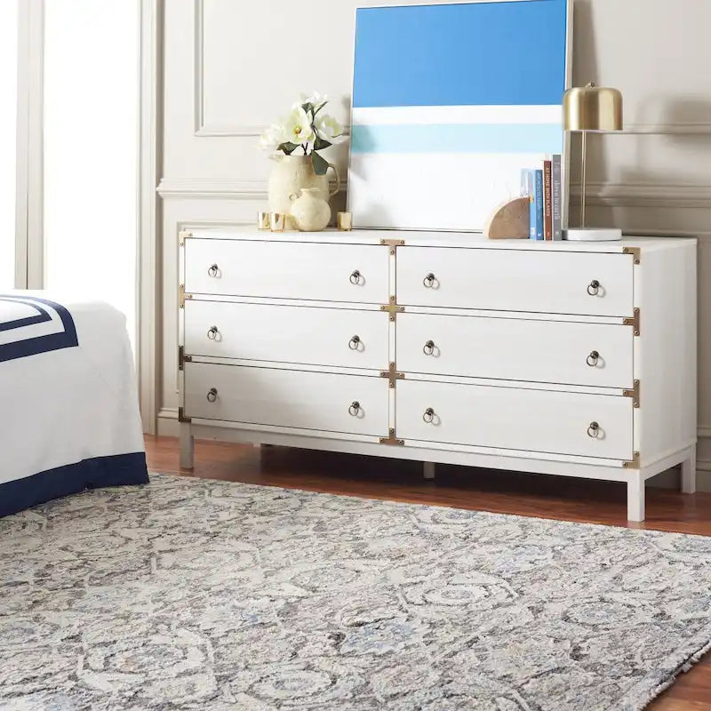 6 Drawer Chest with Vintage Ring Pulls and Gold Hardware