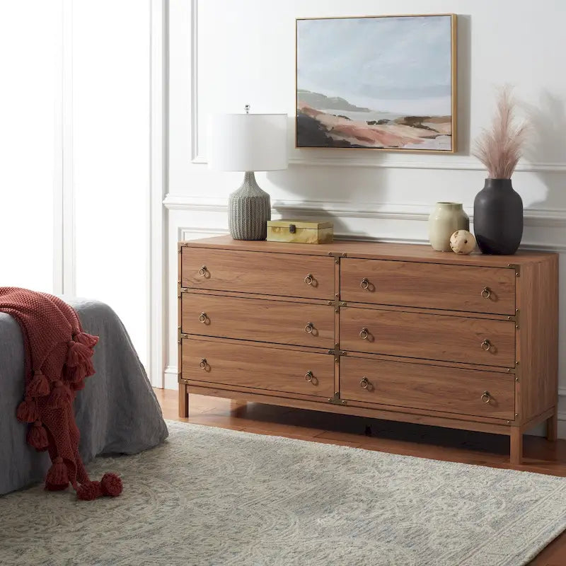 6 Drawer Chest with Vintage Ring Pulls and Gold Hardware