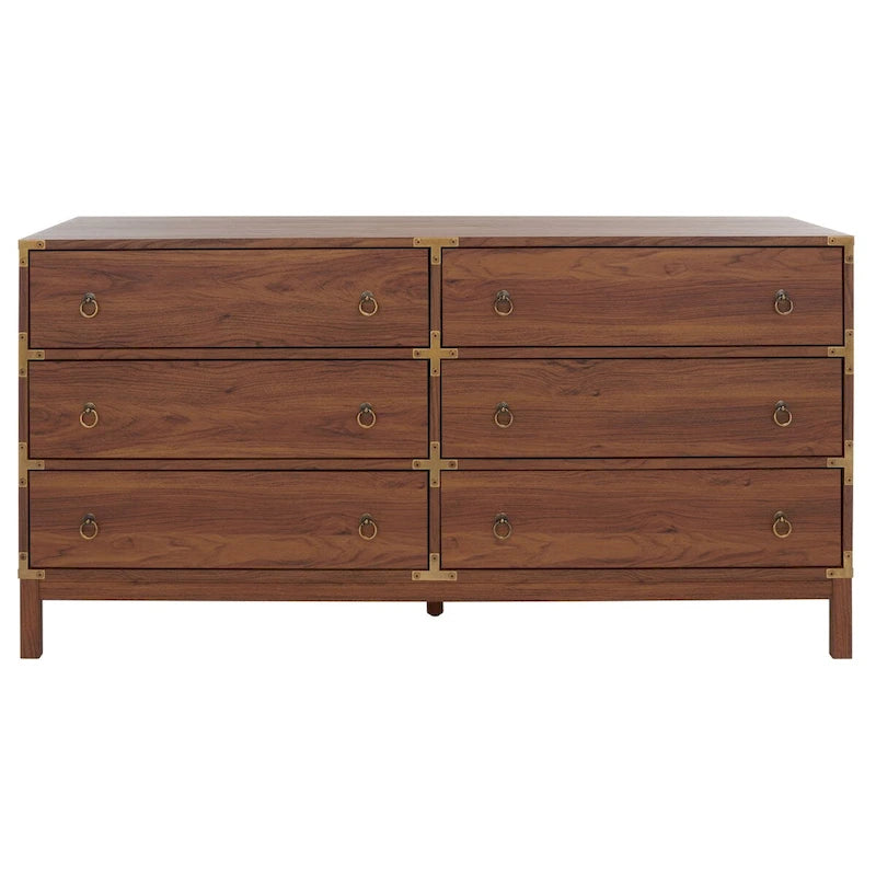 6 Drawer Chest with Vintage Ring Pulls and Gold Hardware