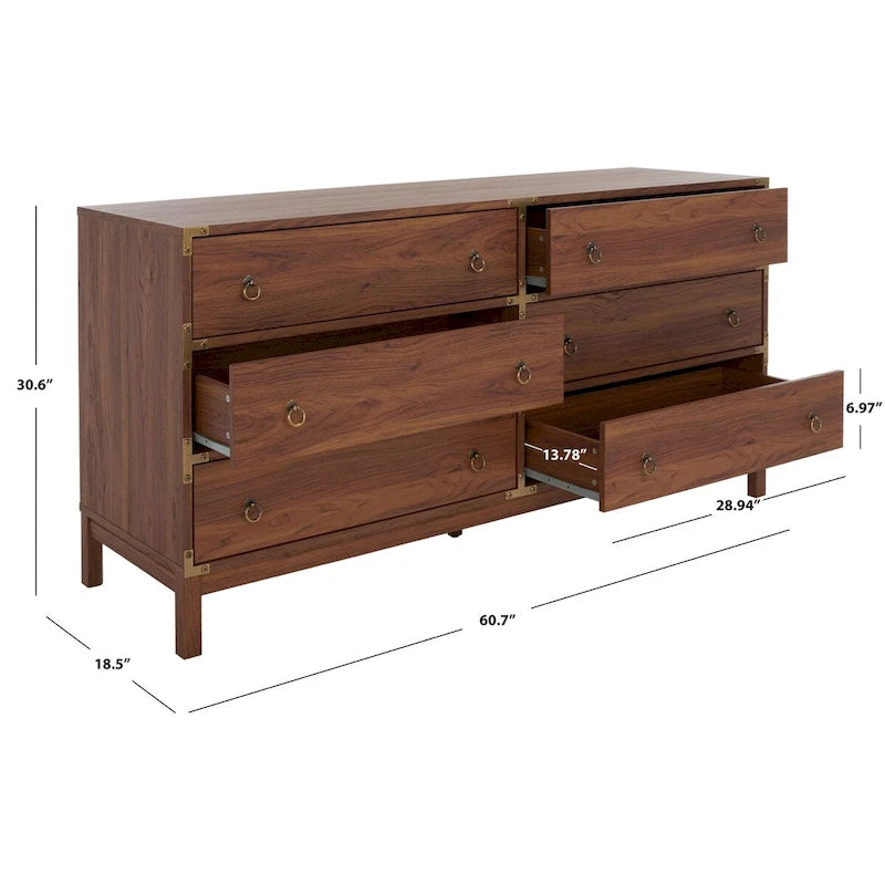 6 Drawer Chest with Vintage Ring Pulls and Gold Hardware