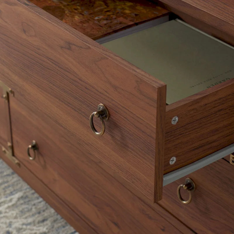6 Drawer Chest with Vintage Ring Pulls and Gold Hardware