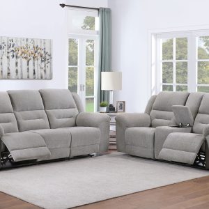 Gilson Chenille Upholstered Reclining Sofa Set Grey