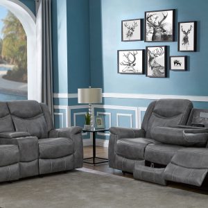 Conrad Upholstered Padded Arm Motion Sofa Set Grey