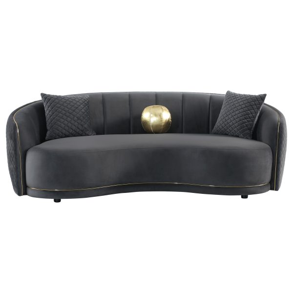 Brookside Velvet Upholstered Sofa Set Dark Grey - Image 4