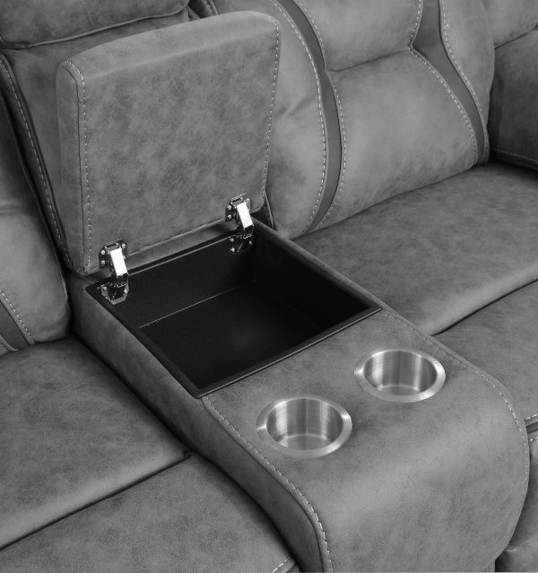 Higgins Upholstered Motion Reclining Sofa Set Grey - Image 3