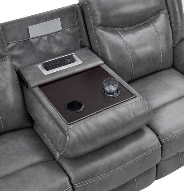 Conrad Upholstered Padded Arm Motion Sofa Set Grey - Image 6