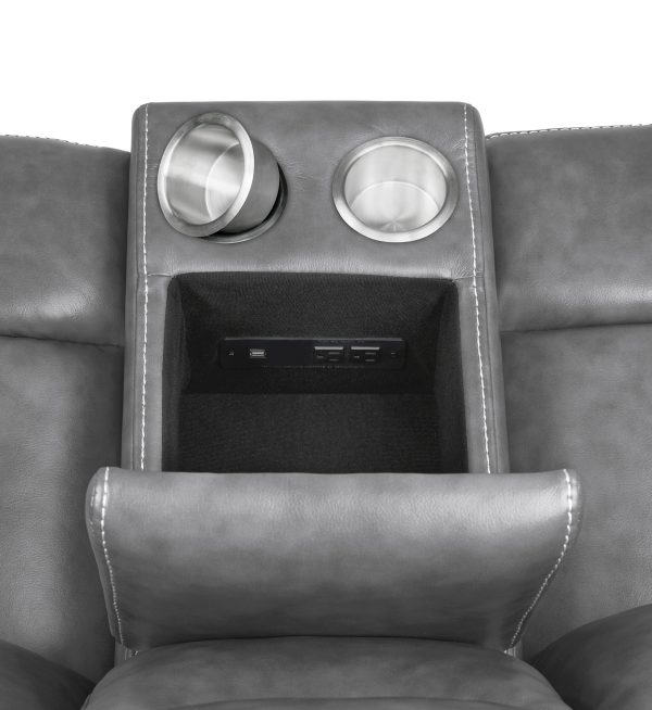 Conrad Upholstered Padded Arm Motion Sofa Set Grey - Image 5