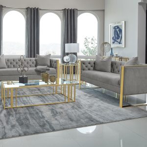 Eastbrook Velvet Upholstered Tufted Sofa Set Grey