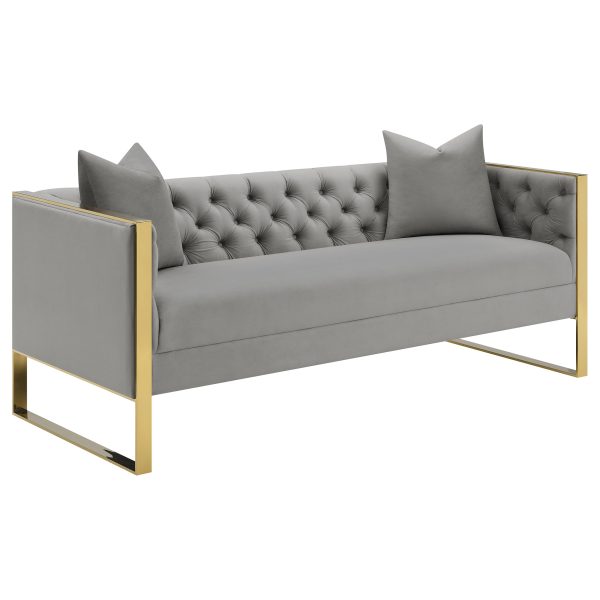 Eastbrook Velvet Upholstered Tufted Sofa Set Grey - Image 2