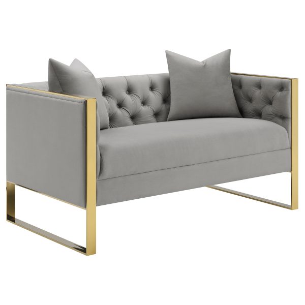 Eastbrook Velvet Upholstered Tufted Sofa Set Grey - Image 5