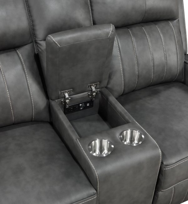 Raelynn Upholstered Reclining Sofa Set Grey - Image 8