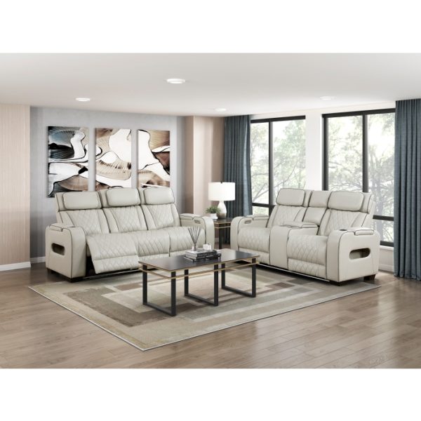 Power Double Reclining Sofa & Love Seat with Center Drop-Down Cup Holders
