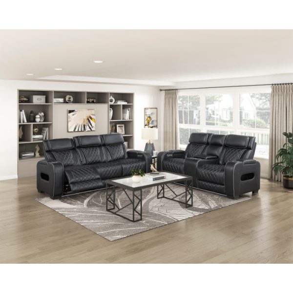 Power Double Reclining Sofa with Center Drop-Down Cup Holders